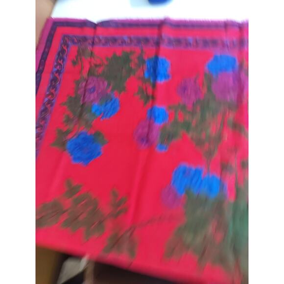 Challis By Berkshire Red Green Square Scarf 25 X 25 - Picture 7 of 10